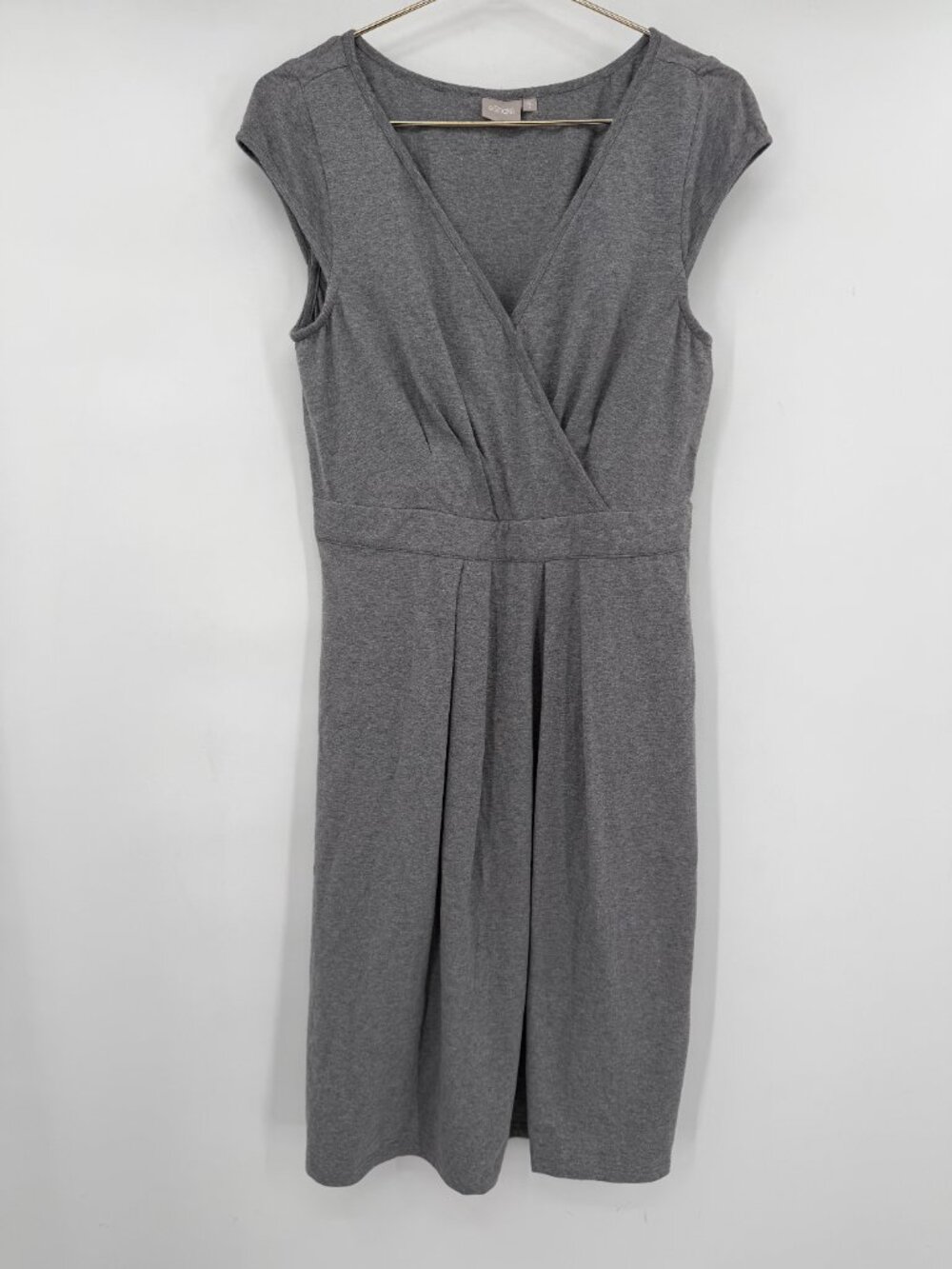 eShakti Women’s XL 16 Gray Surplice V Neck Midi Dress Cap Sleeve Pockets